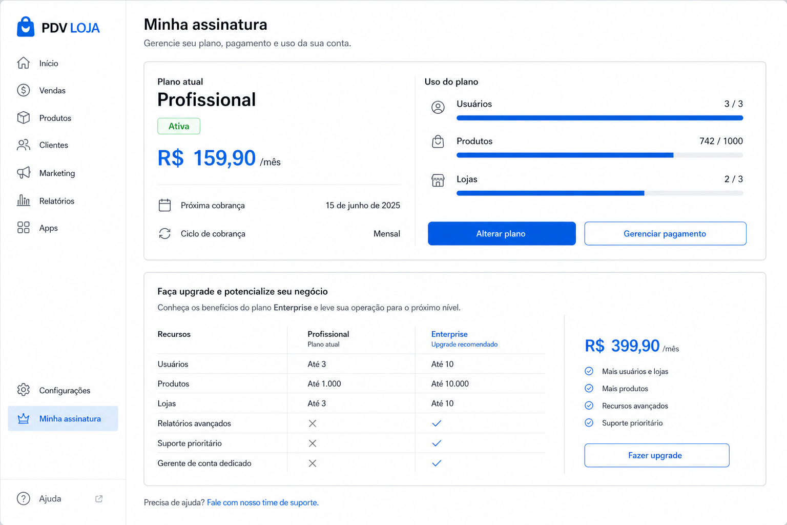 Consulta do plano e fluxo de assinatura