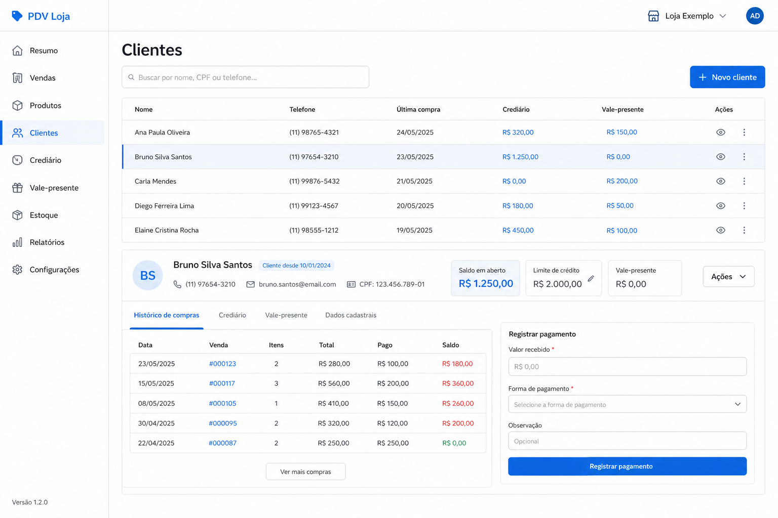 Cadastro e perfil completo de um cliente